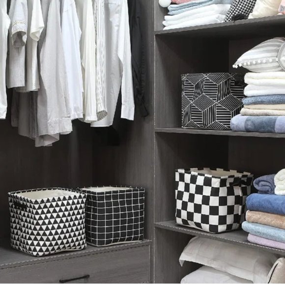 NWT Sea Team Foldable Large Square Black/White Geometric Fabric Storage Bins Set - Picture 8 of 9